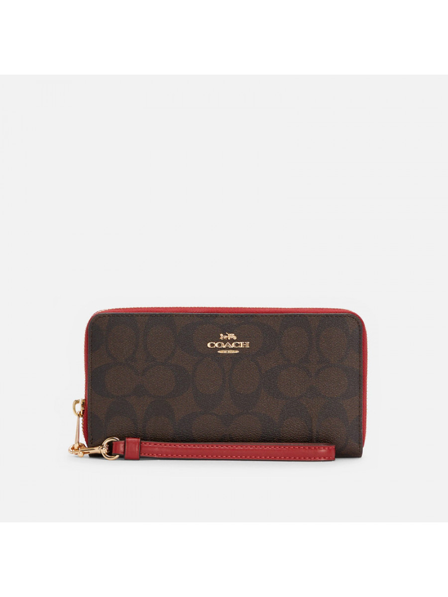 Кошелёк Coach Long Zip Around Wallet In Signature Canvas (Brown 1941 Red) Coach