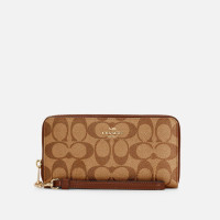 Coach - Кошелёк Coach Long Zip Around Wallet In Signature Canvas (Khaki/Saddle)