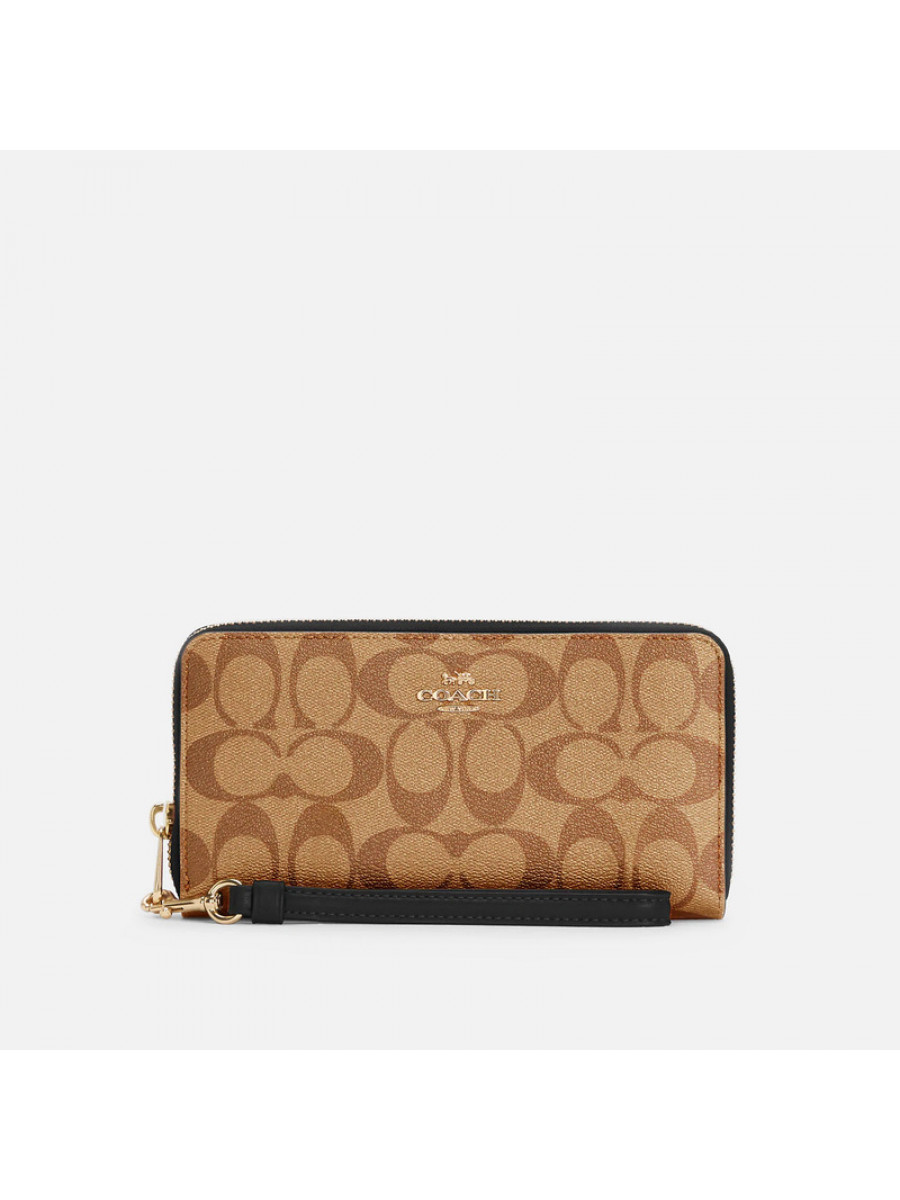 Кошелёк Coach Long Zip Around Wallet In Signature Canvas (Khaki/Black) Coach