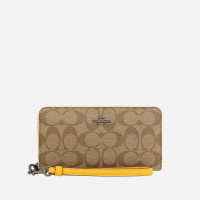 Coach - Кошелёк Coach Long Zip Around Wallet In Signature Canvas (Khaki/Retro Yellow)