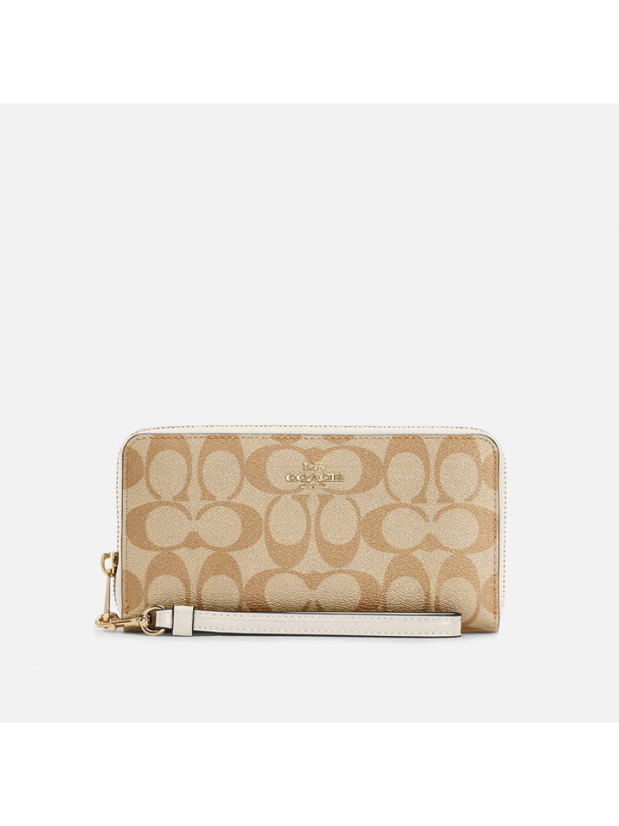 Кошелёк Coach Long Zip Around Wallet In Signature Canvas (Light Khaki/Chalk) Coach