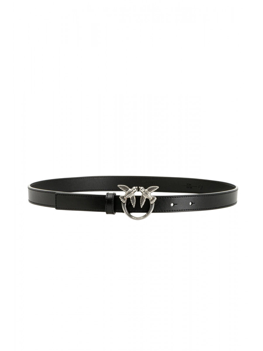 Ремень LOVE BIRDS THIN LEATHER BELT — black–silver / M (90см)- M (90см)